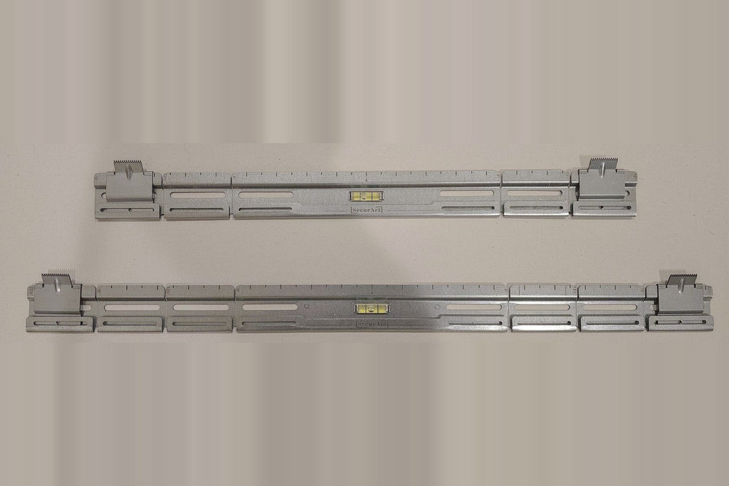 Two SecurArt 22-inch adjustable wall mounts on a grey background, one collapsed and one extended