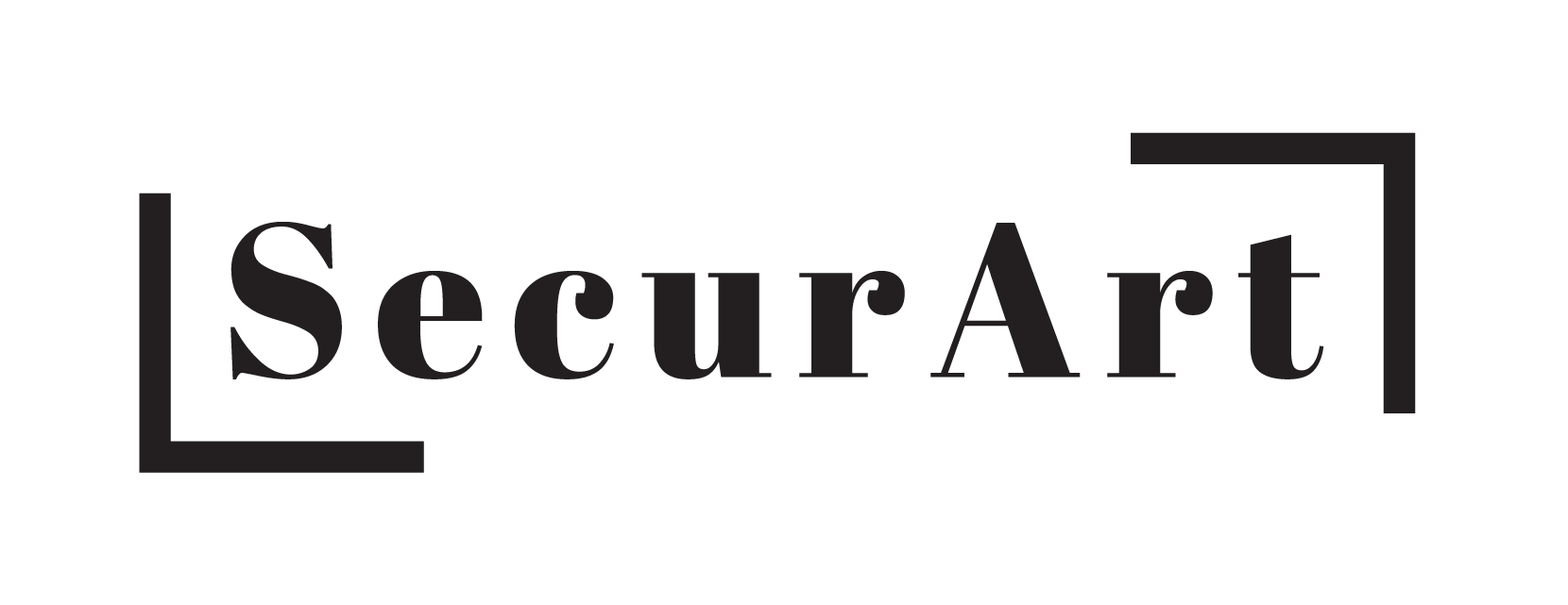 SecurArt logo featuring a bold, modern wordmark with framing elements around the name